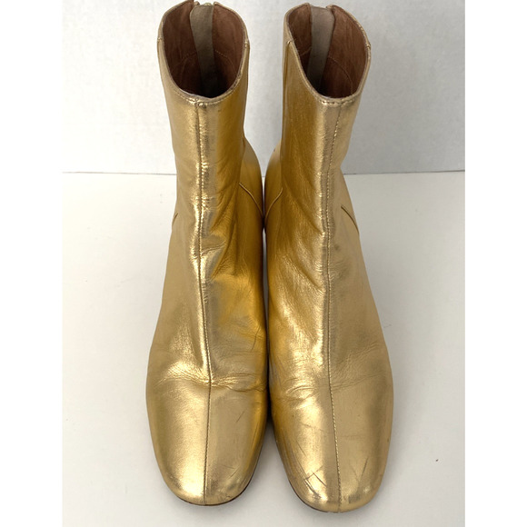 Sandro Sacha Ankle Boot Gold Leather Block Heel Round Toe Back Zip 40 9.5 - Picture 5 of 12